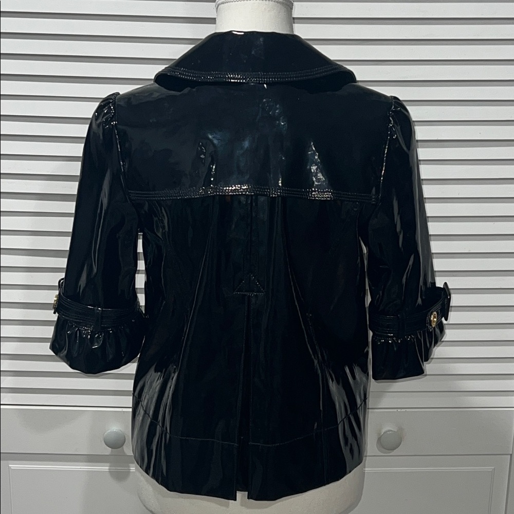 JUICY COUTURE | Black Rain Coat W/ Gold Logo Buttons & Ruffle 3/4 Sleeves 🖤 - Picture 3 of 11